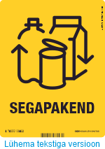 Liigiti kogumine:  SEGAPAKEND 27012-T10 Lühema tekstiga versioon. Plast-, metallpakend, joogikartong). Tarbekaupade, kosmeetika, toiduainete jms puhtad pakendid. Kilekotid.